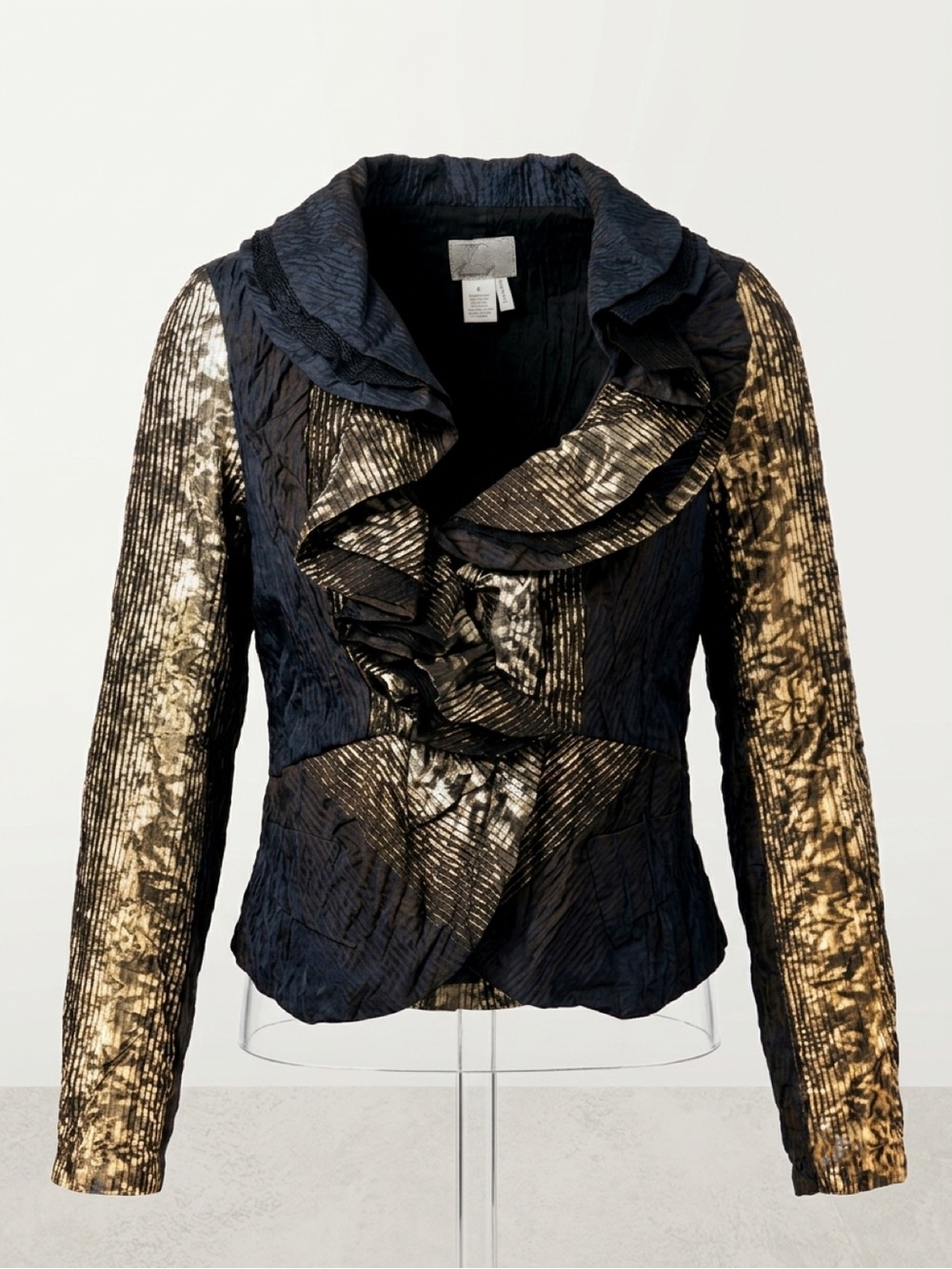 Vintage Alberto Makali Metallic Ruffle Glam Jacket Size 8